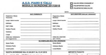 MODULO ISCRIZIONE 2018/2019